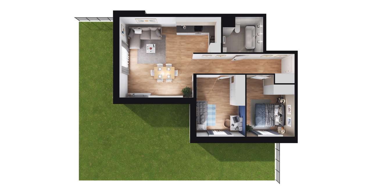 3-pokojowe mieszkanie 62m2 + ogródek - Pełny obrazek: 2/5