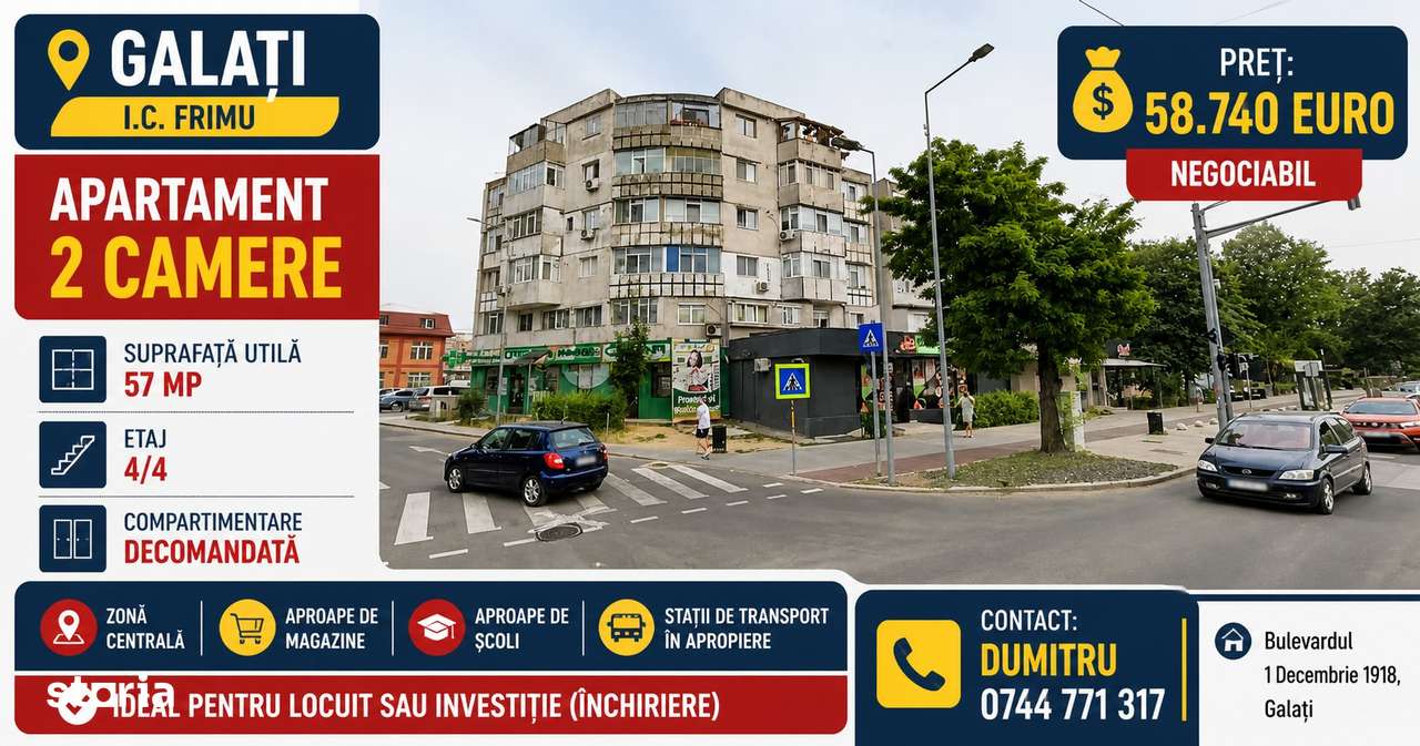 Galati - I.C. Frimu, Apartament-2 camere 57 mp etaj 4