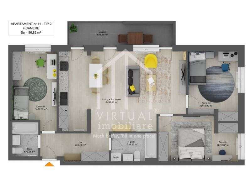 Apartament 4 camere 86,82 mp + balcon |Doamna Stanca-1