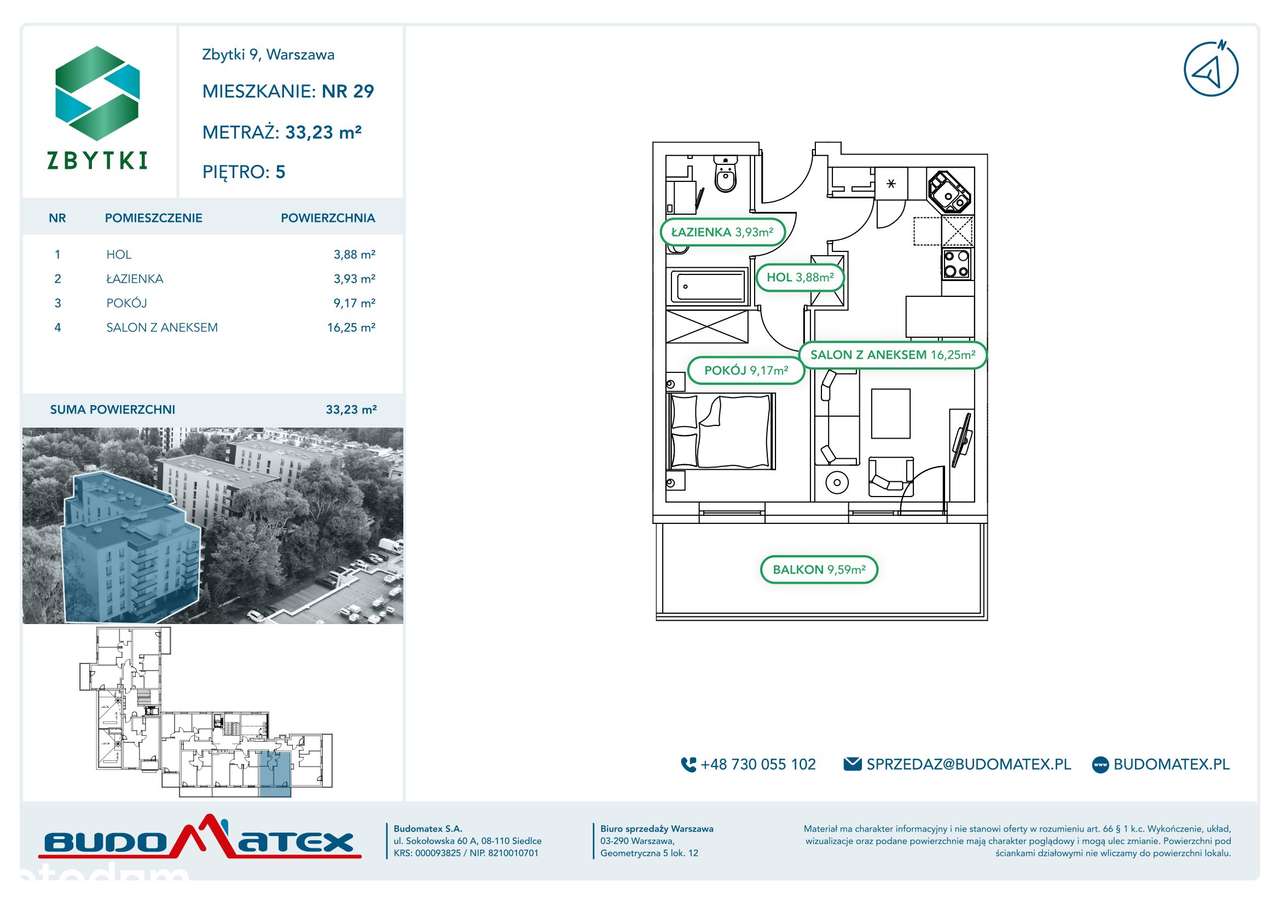 2-pokojowe mieszkanie 33m2 + balkon - Pełny obrazek: 2/9
