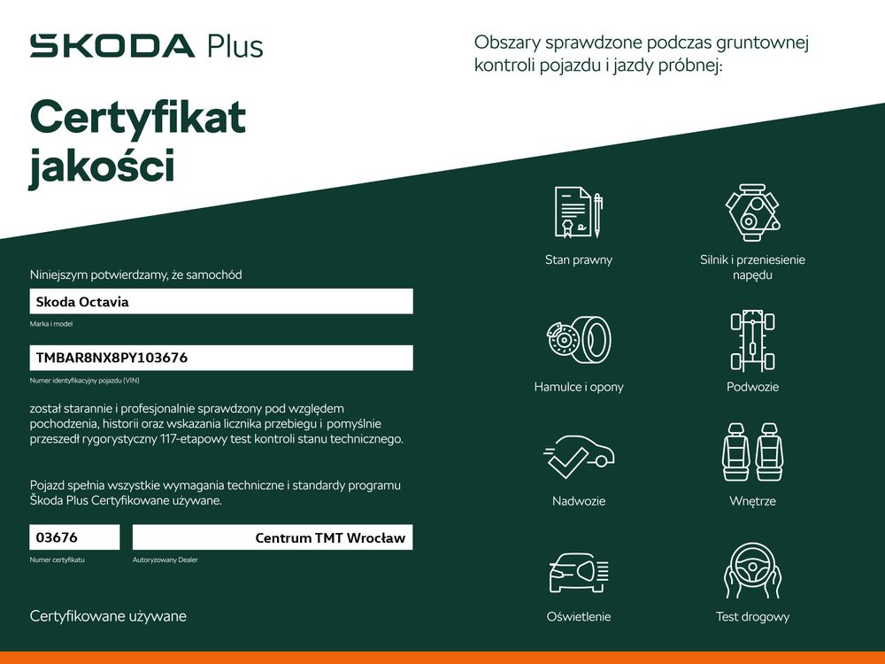 SKODA OCTAVIA 1.5 TSI e-Tec Mild Hybrid 150 KM DSG Salon PL ASO VAT-23%