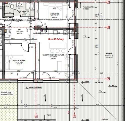 3 camere + terasa 100mp, apartament partial finisat - Imagine principală: 5/8