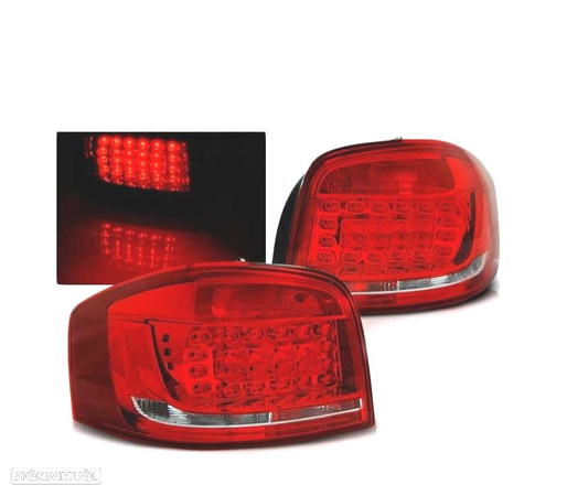 FAROLINS TRASEIROS LED PARA AUDI A3 8P 08-12 VERMELHO BRANCO - 2