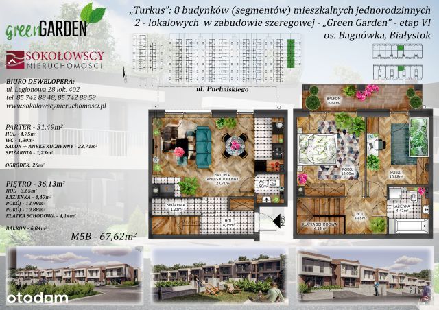 Dwupoziomowe mieszkanie 67,62 m2 ogródek