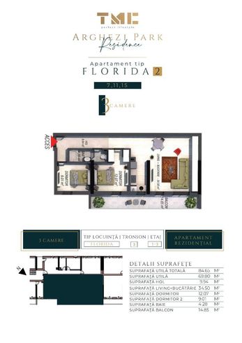 Apartament de 3 camere cu incalzire in pardoseala tip Florida 2