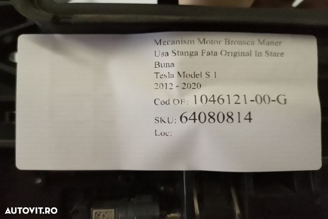 Mecanism Motor Broasca Maner Usa Stanga Fata Original In Stare Buna Tesla Model S 1 2012 2013 2014 - 7