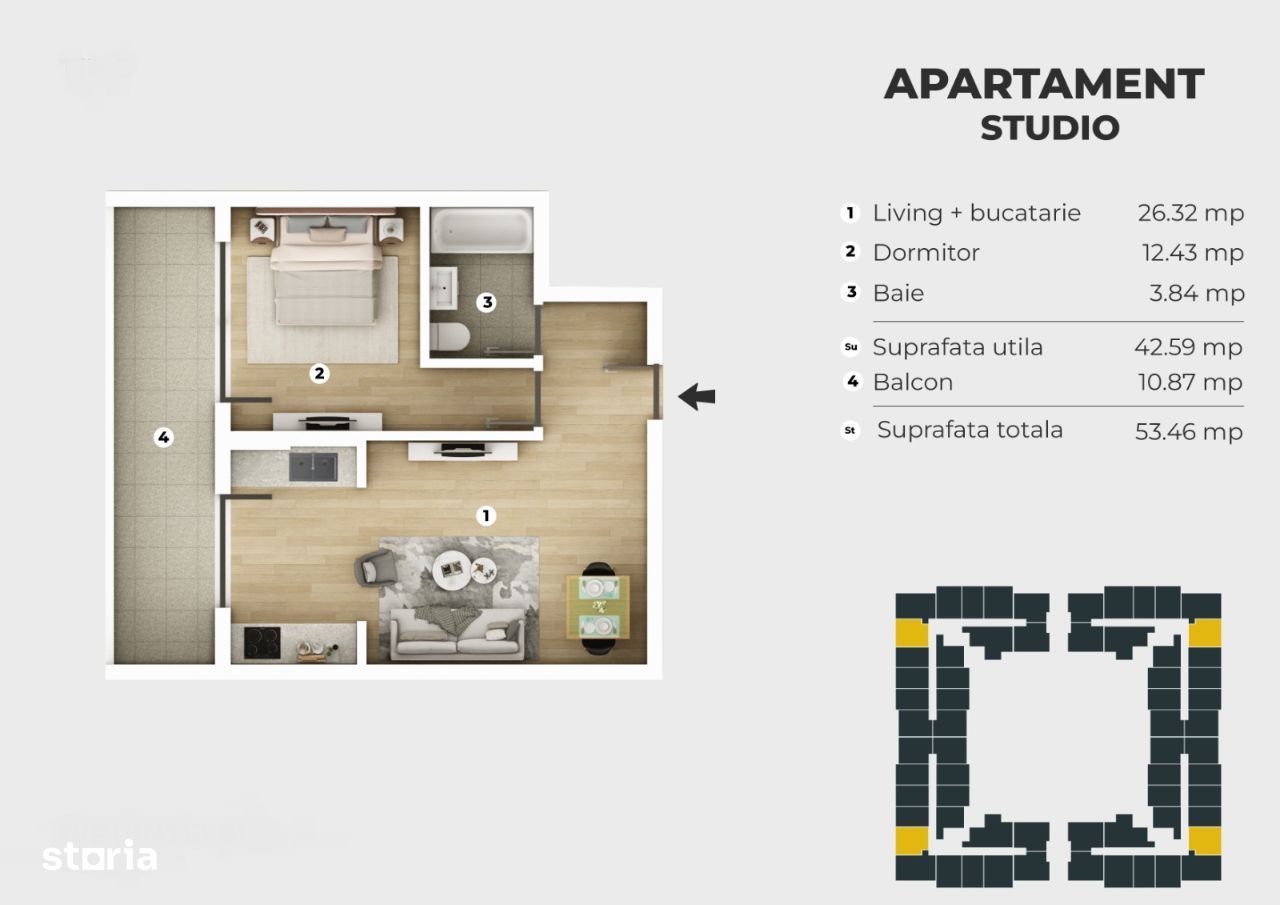 Apartament 2 Camere tip Studio - 7 minute Metrou Berceni - Mobilier bu