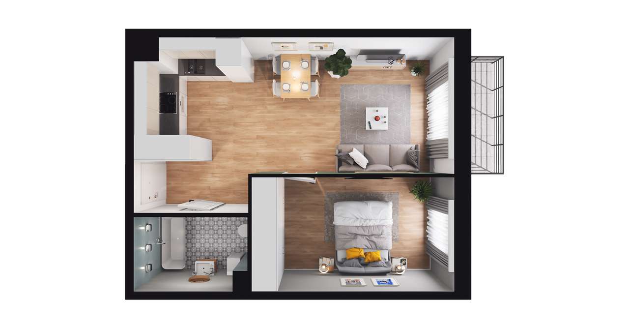 2-pokojowe mieszkanie 41m2 + balkon Bezpośrednio - Pełny obrazek: 3/9