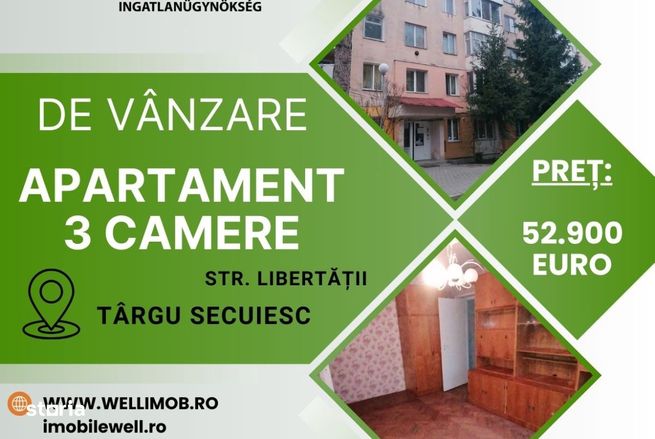 De vânzare apartament cu 3 camere în Târgu Secuiesc! €52 900 DE VÂNZAR