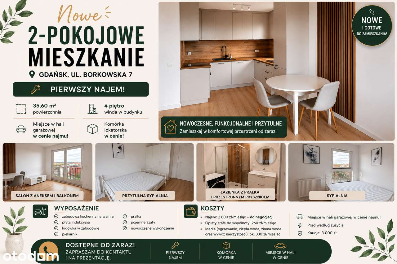 Wynajem mieszkania 2 pokoje z balkonem w Gdańsku