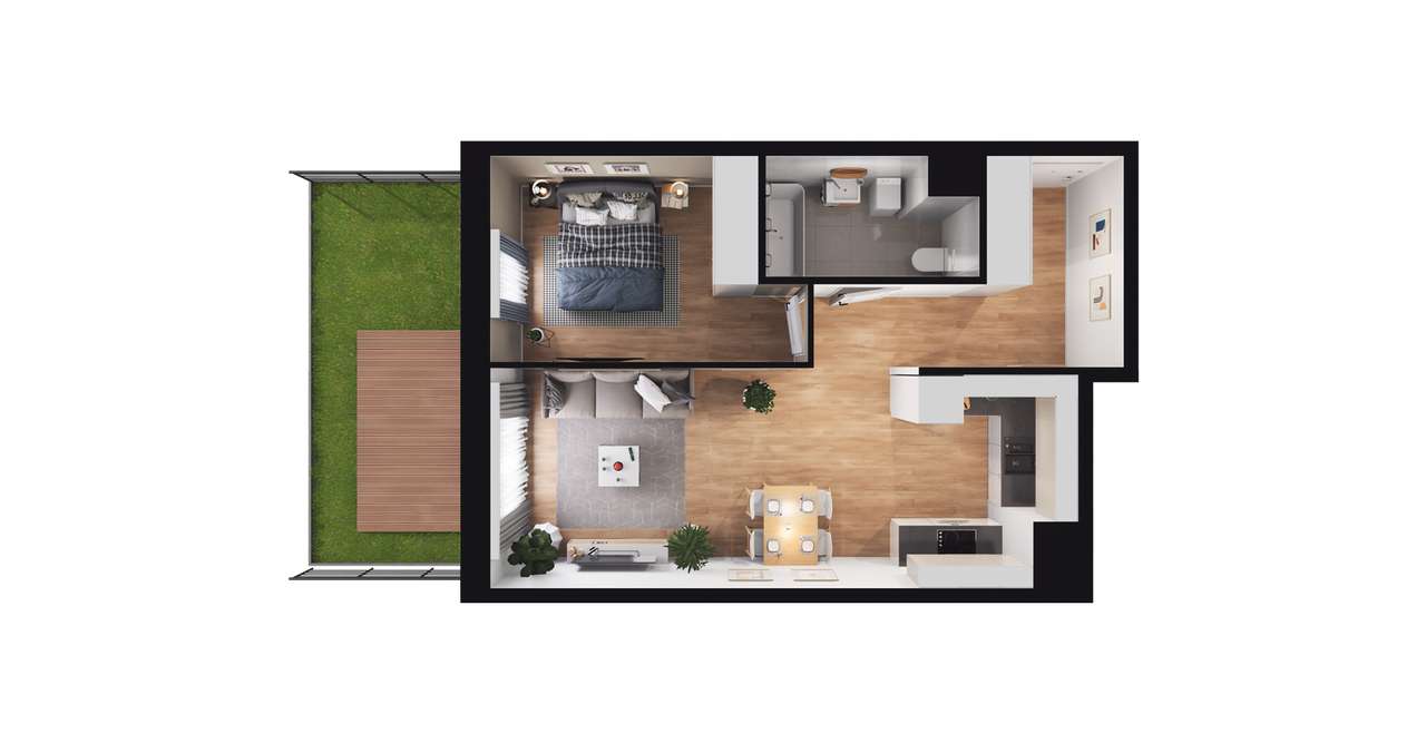 2-pokojowe mieszkanie 42m2 + ogródek - Pełny obrazek: 2/8