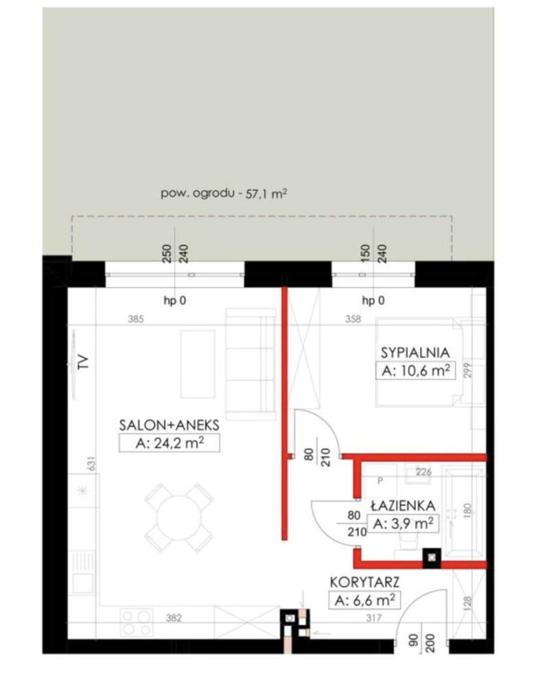 Dwa pokoje, ogródek 57m2. Piękny układ mieszkania!-1