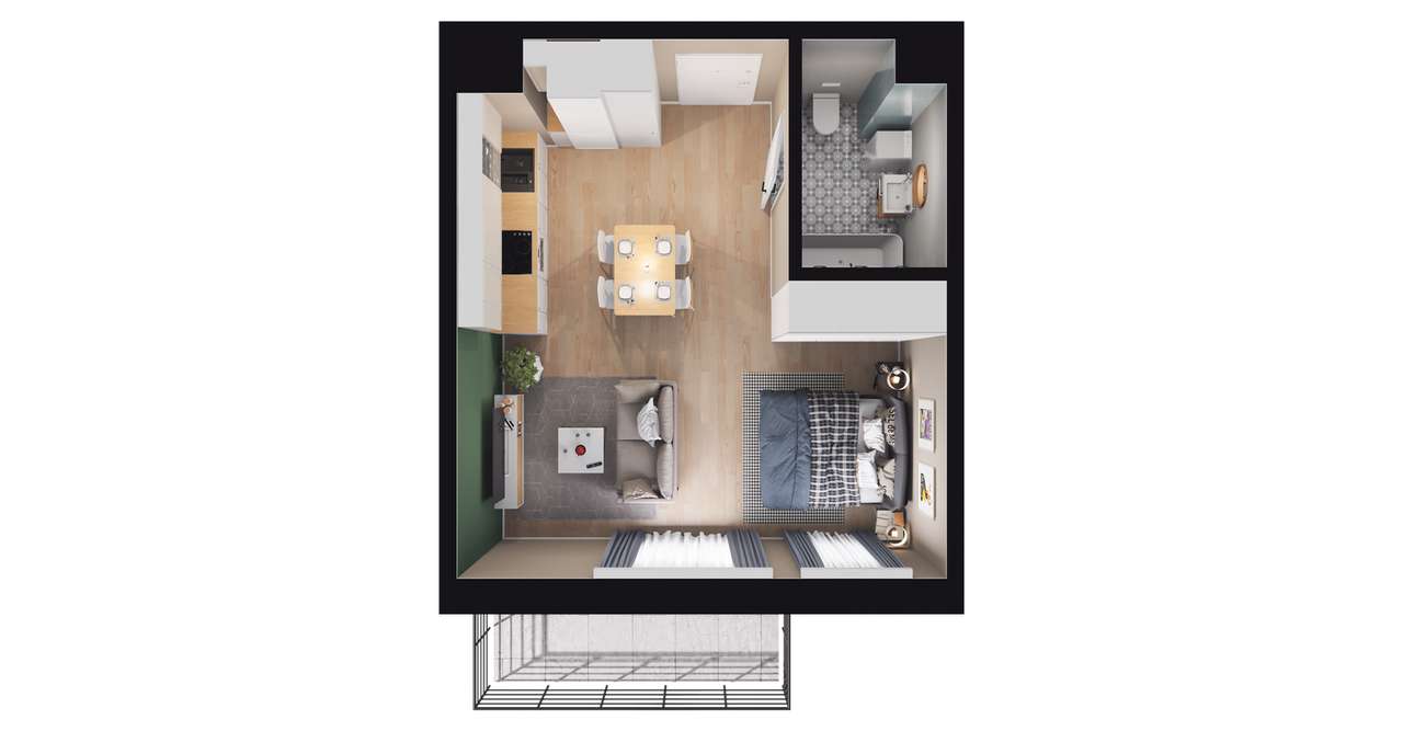 1-pokojowe mieszkanie 31m2 + balkon Bezpośrednio - Pełny obrazek: 2/8