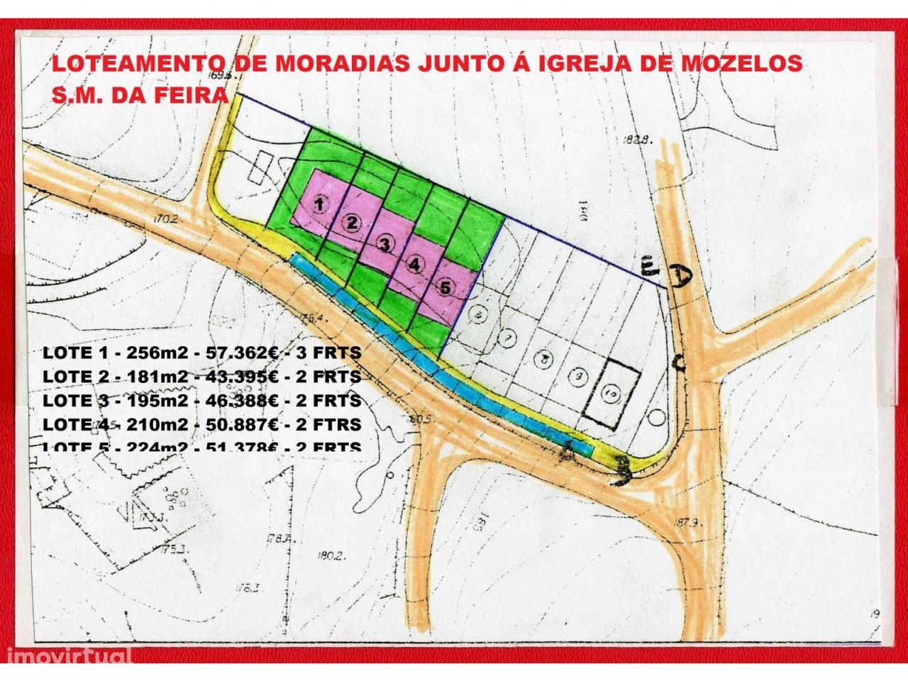 Terreno lotes para moradias de 2 ou 3 frentes á igreja de Mozelos S.M. da feira