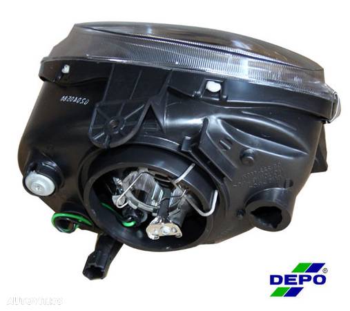 Far Daewoo Matiz 1998-2008, partea dreapta cu reglaj electric, tip bec H4, carcasa neagra, DEPO 222-1107R-LD-EM - 2