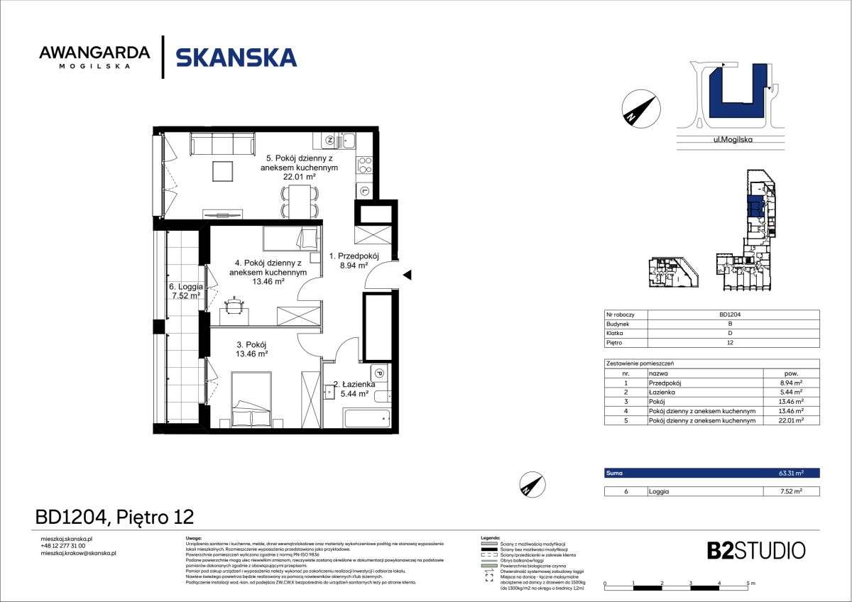 3-pokojowe mieszkanie 63m2 + loggia Bezpośrednio - Pełny obrazek: 2/9