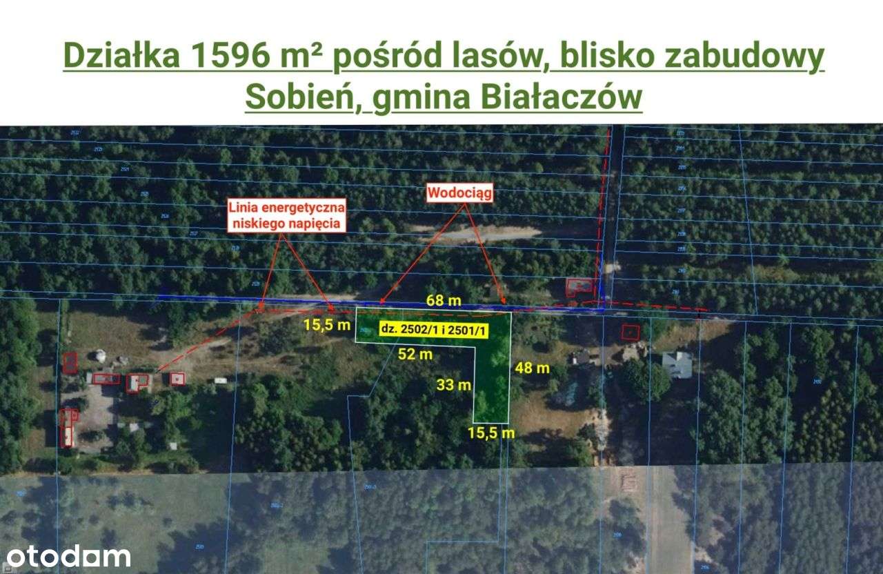 Działka 1596 m² na skraju lasu, Sobień, Białaczów-1