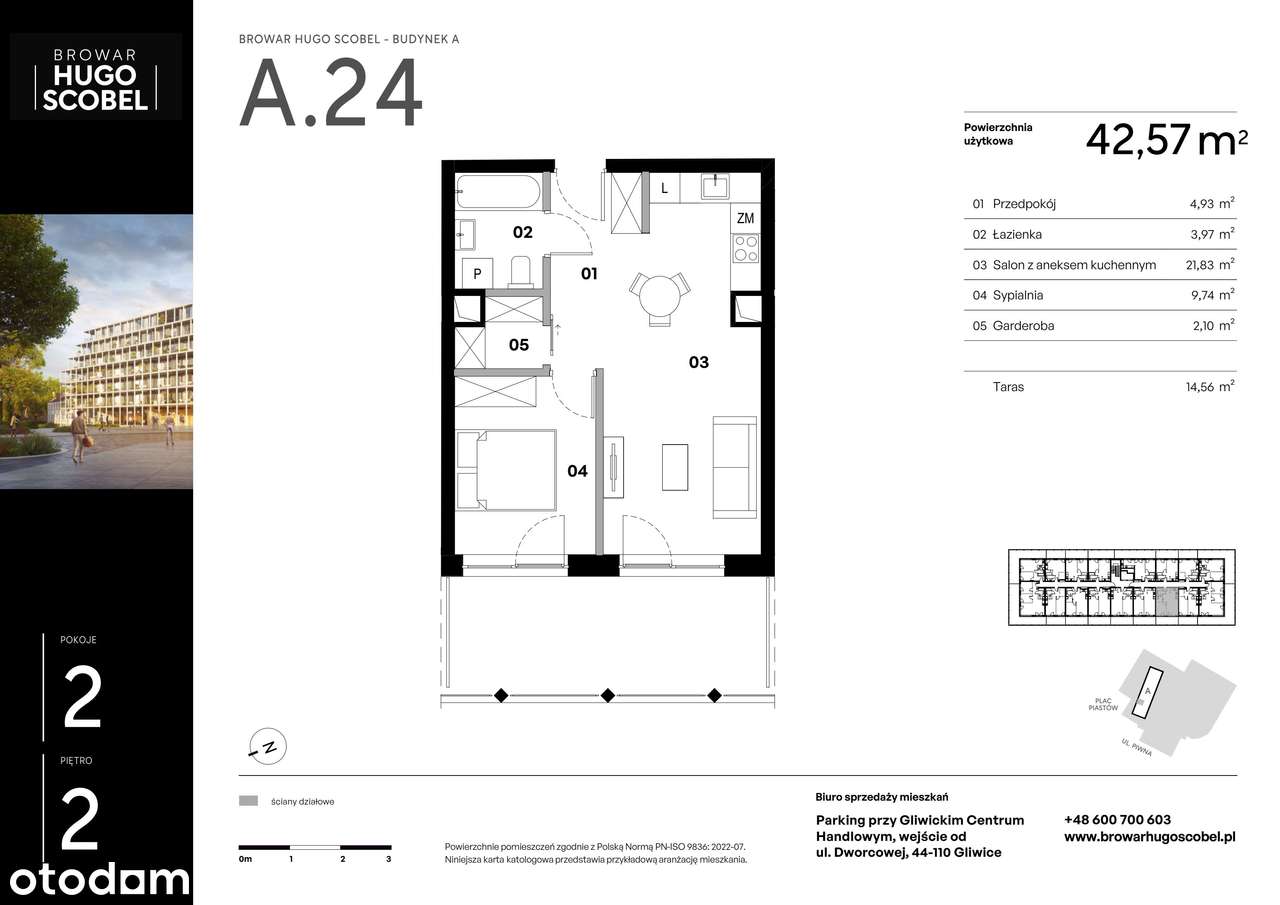 2-pokojowe mieszkanie 42m2 + taras Bez Pośredników - Pełny obrazek: 2/9