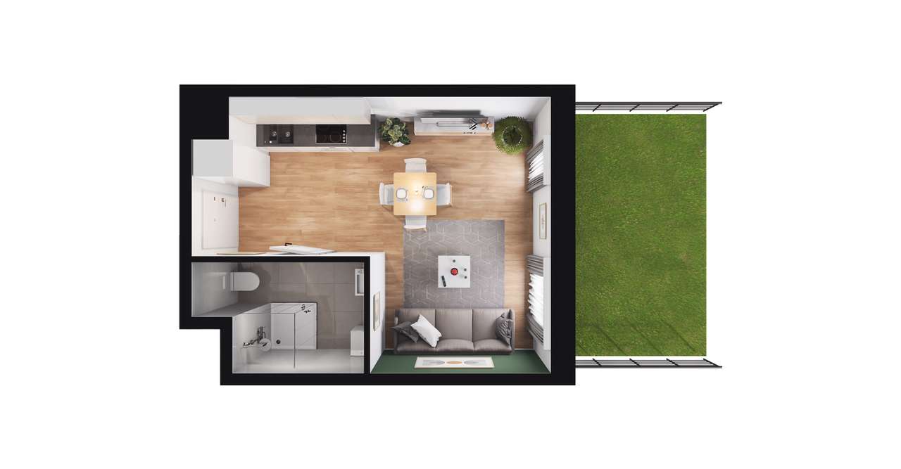 1-pokojowe mieszkanie 25m2 + ogródek - Pełny obrazek: 3/9