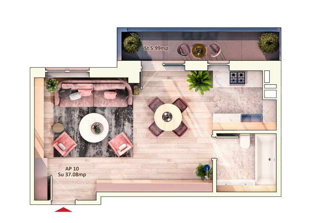 Apartament 1 Camera, 37 mp, Semifinisat, Zona Iulius Mall - Imagine principală: 2/4