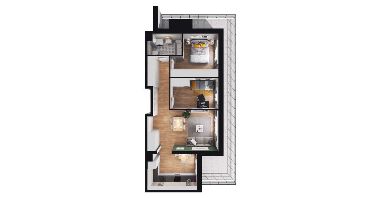 3-pokojowe mieszkanie 56m2 + taras Bezpośrednio - Pełny obrazek: 2/8