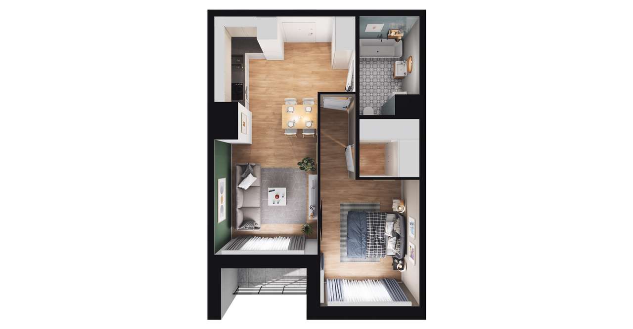 2-pokojowe mieszkanie 43m2 + loggia Bezpośrednio - Pełny obrazek: 3/9