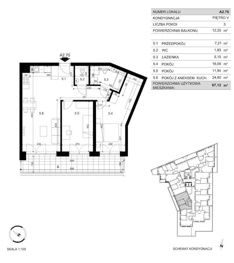 Gotowe 3 pokoje 67 m2- 5 piętro-Zakrzówek-Bez prowizji - Pełny obrazek: 2/7