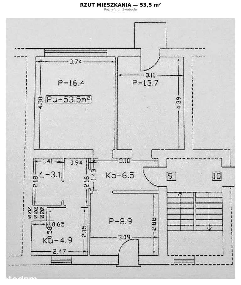 3 pokoje | 53,5 m² | Grunwald | ul. Swoboda | 619-15