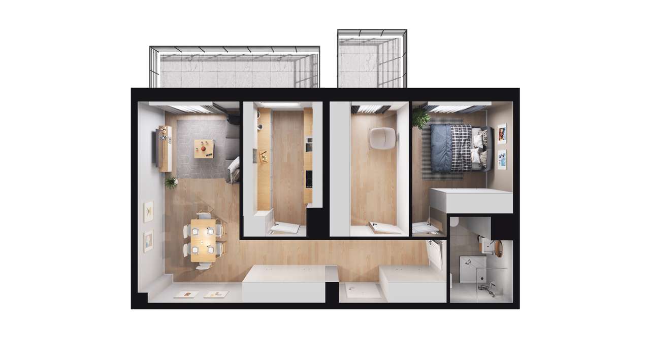3-pokojowe mieszkanie 58m2 + 2 balkony - Pełny obrazek: 2/8