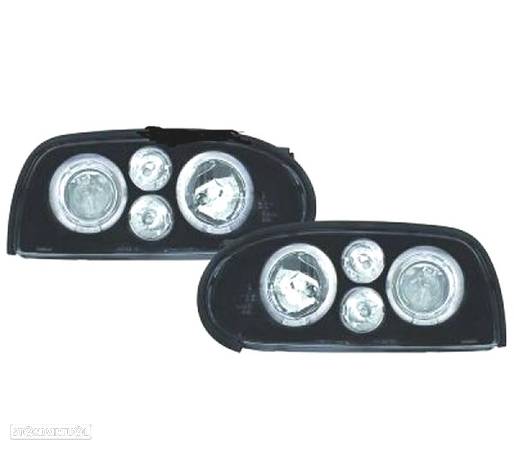 FARÓIS ANGEL EYES PARA VOLKSWAGEN VW GOLF 3 MKIII 91-97 FUNDO PRETO - 1