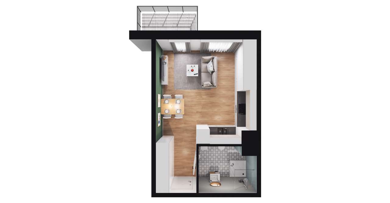 1-pokojowe mieszkanie 29m2 + balkon Bezpośrednio - Pełny obrazek: 2/8