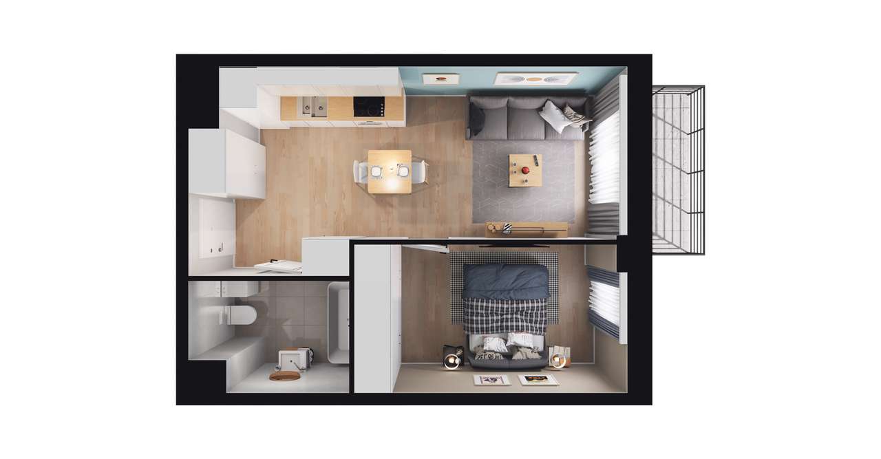 2-pokojowy apartament inwestycyjny 32m2 + balkon - Pełny obrazek: 2/8