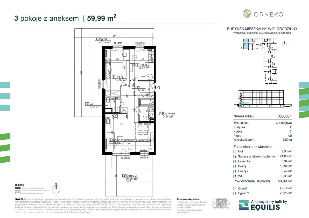 3-pokojowe mieszkanie 59m2 + 2 ogródki - Pełny obrazek: 2/7