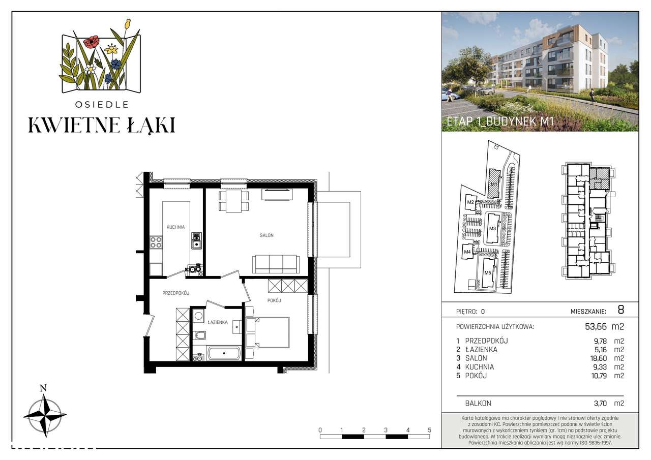 2-pokojowe mieszkanie 53m2 + balkon - Pełny obrazek: 2/8