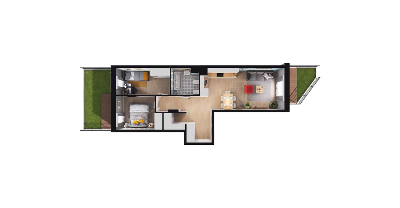 3-pokojowe mieszkanie 53m2 + 2 ogródki - Pełny obrazek: 2/8