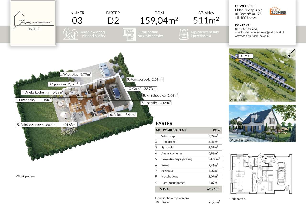 Dom z garażem przy szkole w spokojnej okolicy 159,04m2, działka 511m2