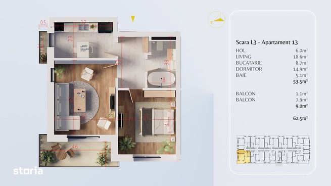 Direct Dezvoltator - 2 camere 62,50  mp, loc parcare inclus