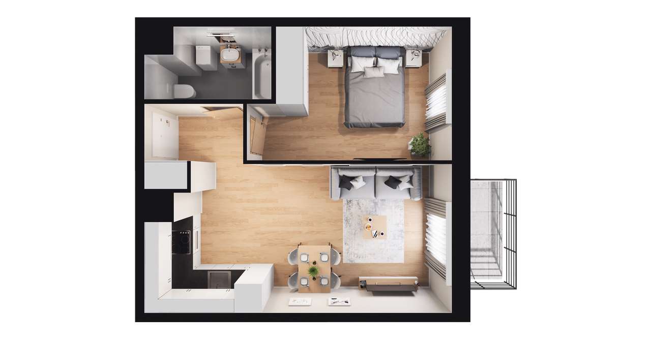 2-pokojowe mieszkanie 38m2 + balkon - Pełny obrazek: 2/8