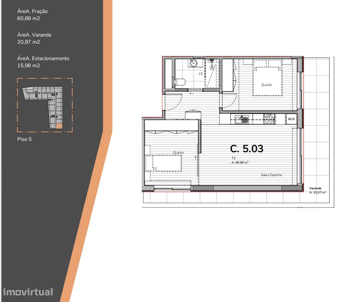 Apartamento T2 com varanda, garagem  junto Linha Metro V N Gaia-3