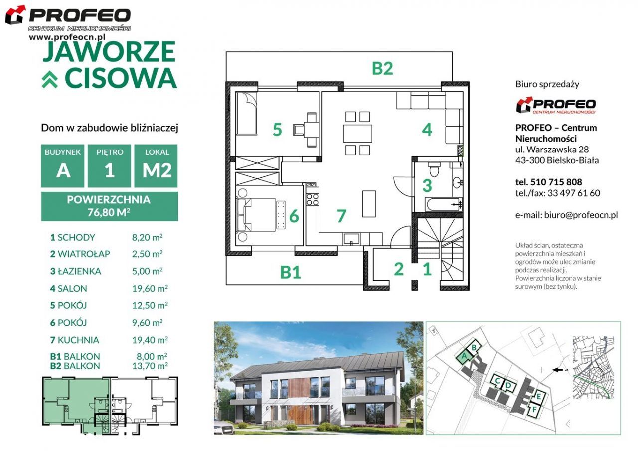 Mieszkanie, 76,80 m², Jaworze