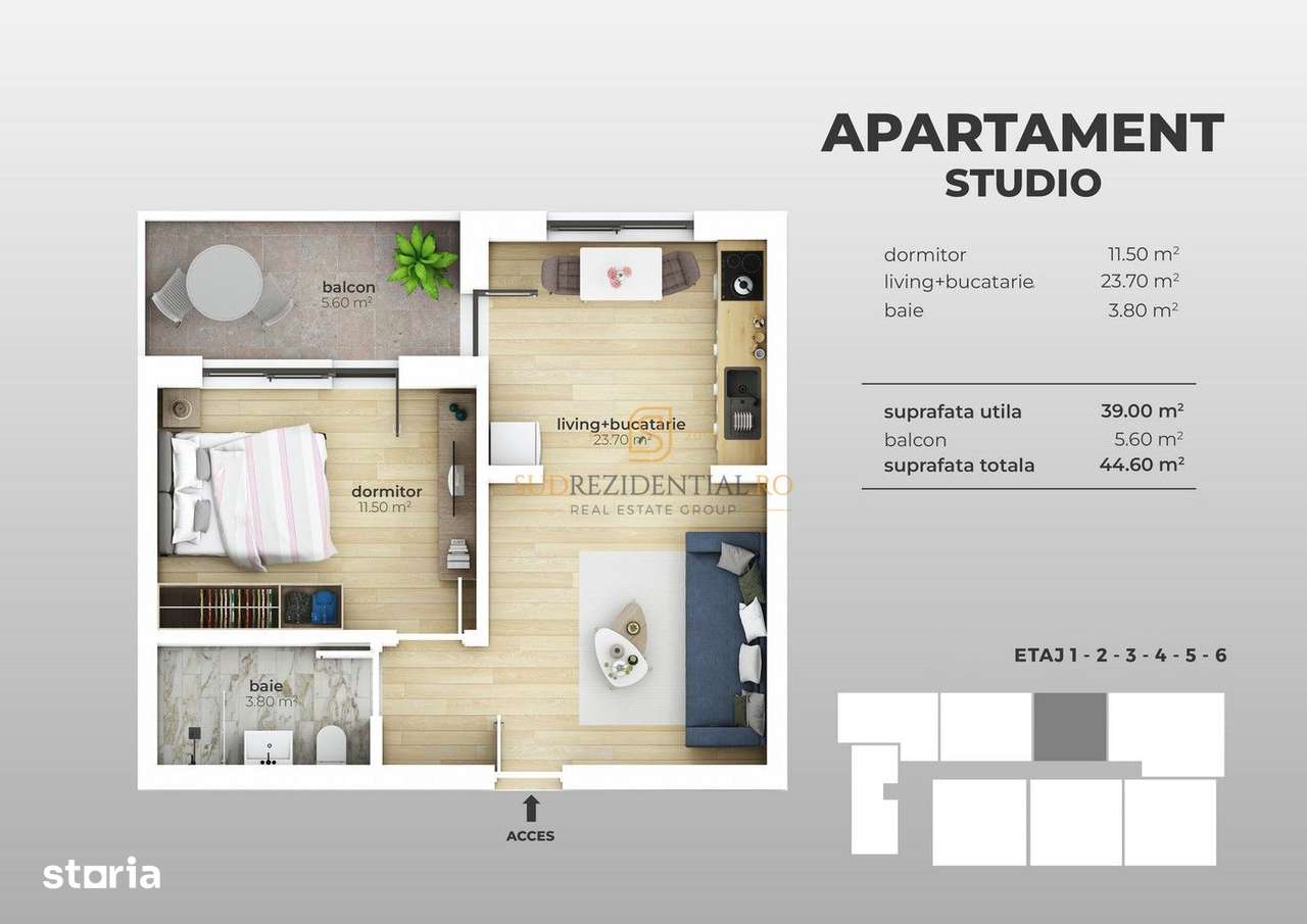 Apartament de tip studio cu 2 camere, zona Grand Arena Mall, Sector 4 - Imagine principală: 4/20