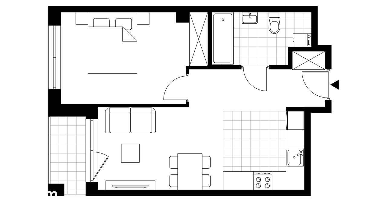 2-pokojowe mieszkanie 43m2 + loggia Bezpośrednio - Pełny obrazek: 3/8