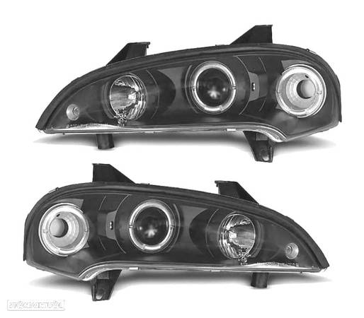 FARÓIS ANGEL EYES CCFL PARA OPEL TIGRA 95-03 FUNDO PRETO - 1