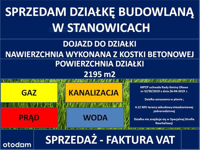 Działka budowlana Stanowice k/Oławy -FAKTURA VAT