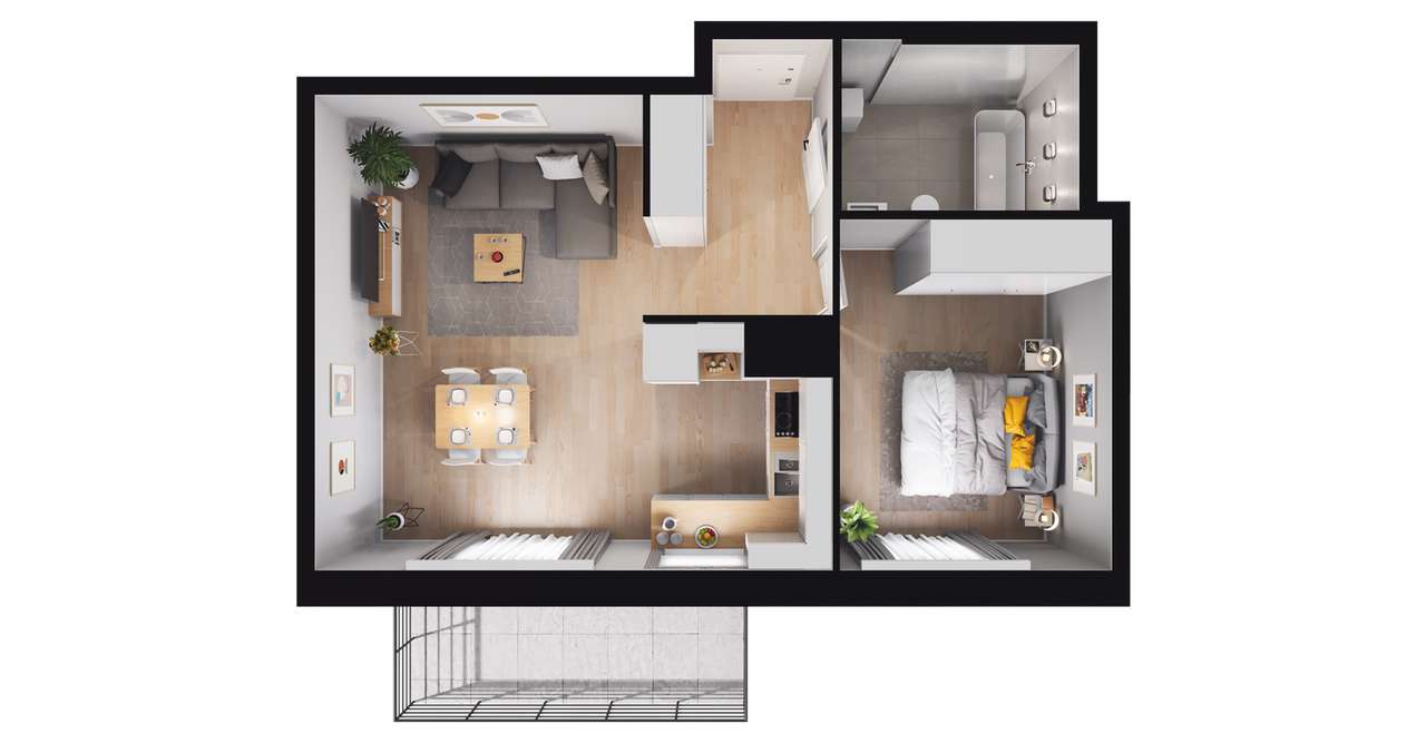 2-pokojowe mieszkanie 44m2 + balkon - Pełny obrazek: 2/8