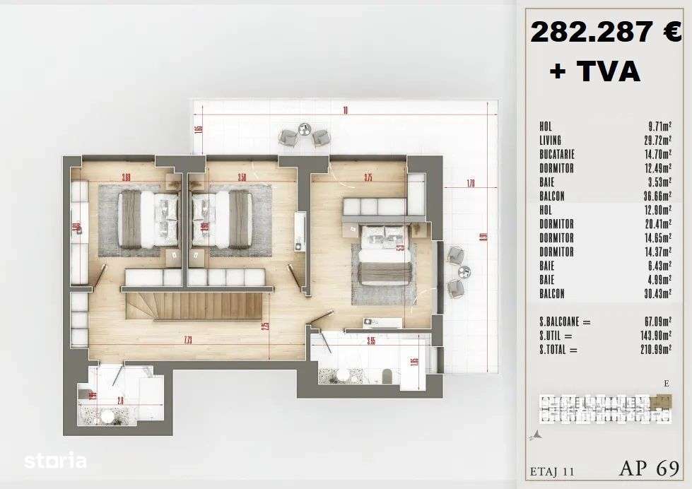 Duplex exclusivist, 5 camere,3 băi, 2 balcoane, premium - Imagine principală: 4/19