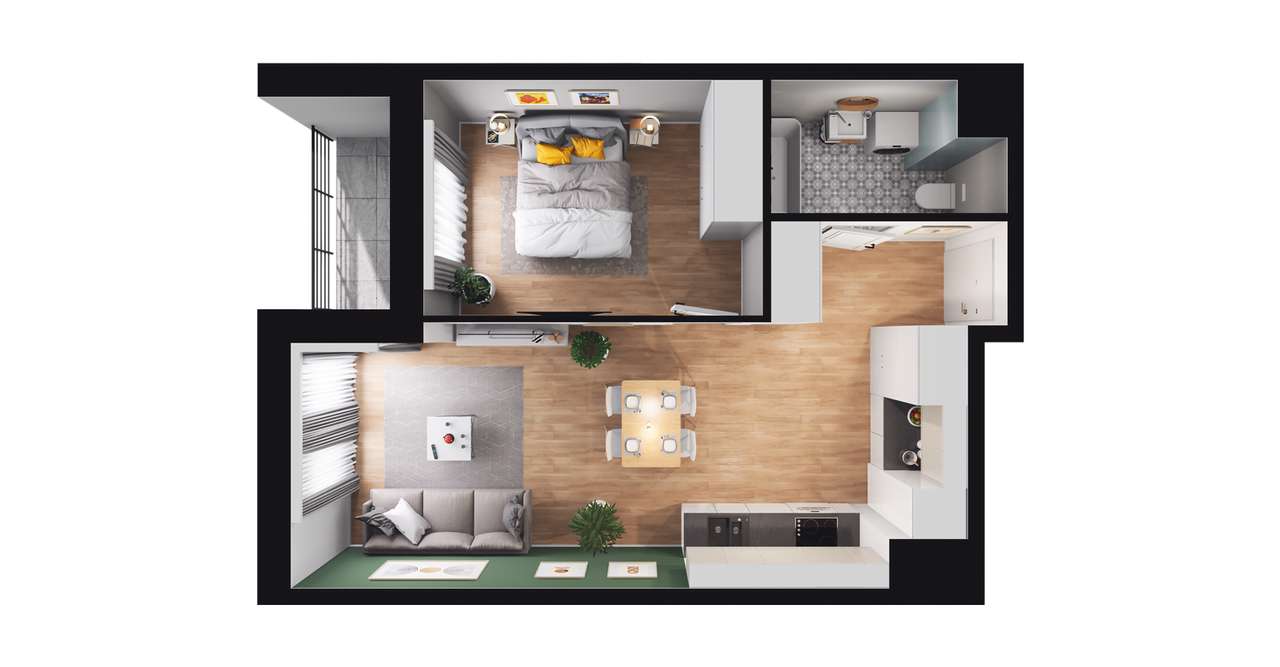 2-pokojowe mieszkanie 43m2 + loggia - Pełny obrazek: 2/8