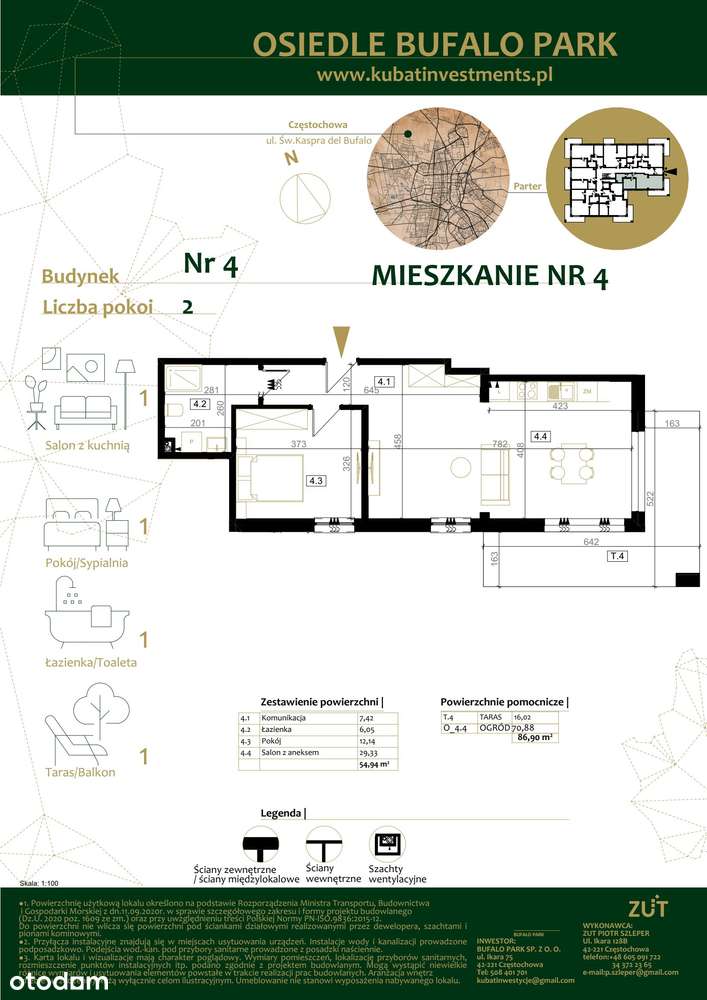 3-pokojowe mieszkanie 54m2 + ogródek - Pełny obrazek: 2/7