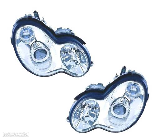 FARÓIS XENON D2S PARA MERCEDES C W203 00-07 FUNDO CROMADO - 1