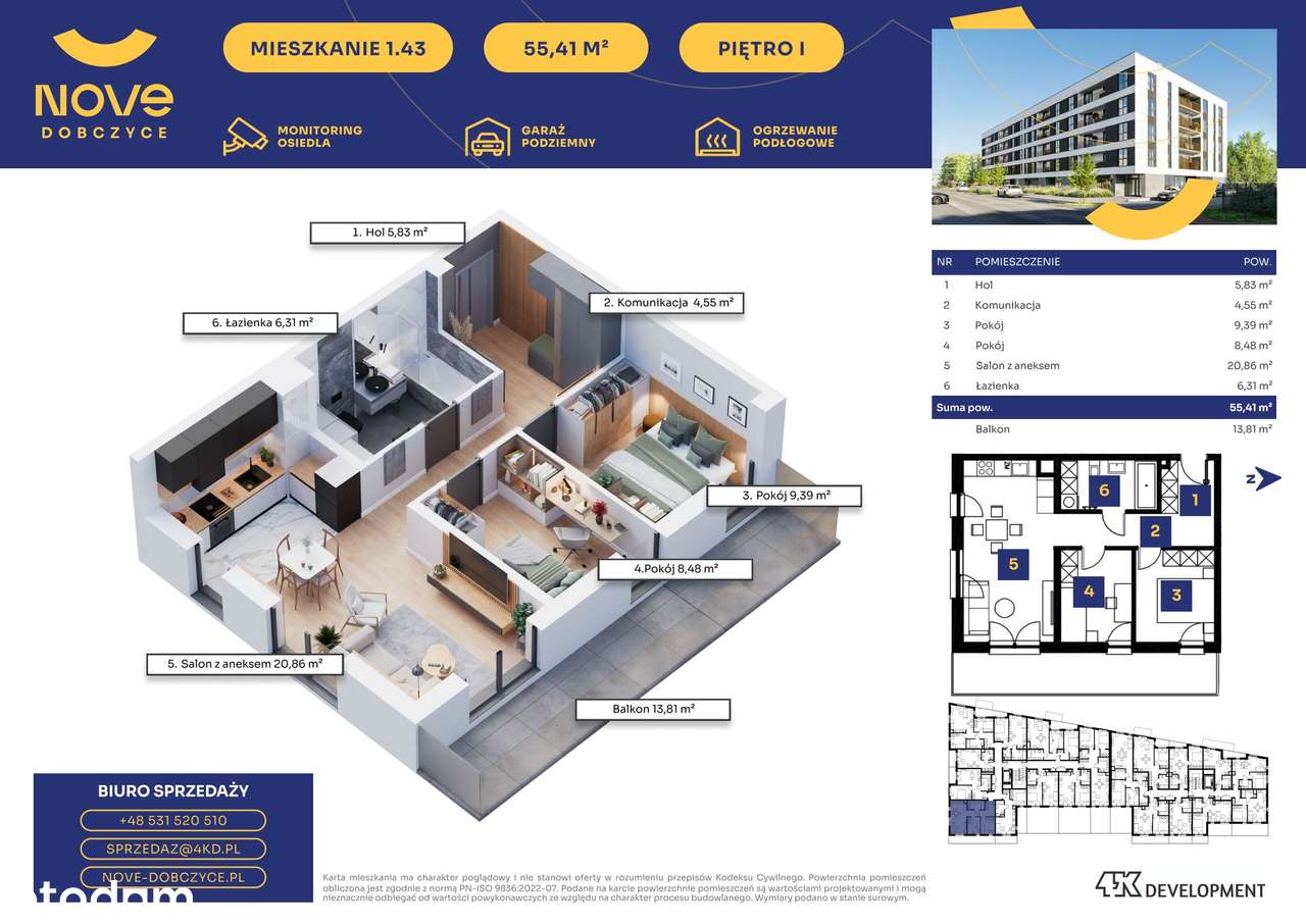 Nove Dobczyce | mieszkanie 3-pok. | 43 - Pełny obrazek: 2/7